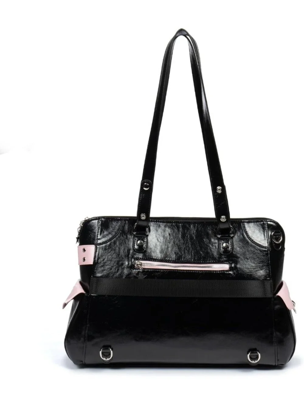 Y2K Crossbody Purse - Large Black & Pink Star Guitar Pin Shoulder Bag, Cute